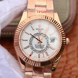 Replica Rolex Sky-Dweller 42mm 326933 Noob Factory 24 hour GMT Functions/70-hours power reserve Rose Gold Stainless Steel White Dial Swiss 9001