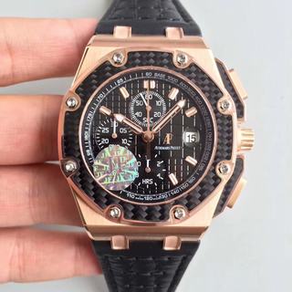 Replica Audemars Piguet Royal Oak Offshore 26030RO Juan Pablo Montoya Rose Gold JF 1:1 Best Edition Black Dial on Black Leather Strap A2226
