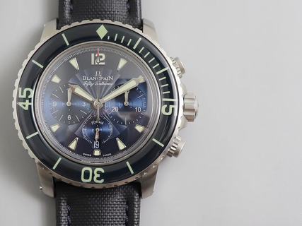 Replica Blancpain Fifty Fathoms Chronograph Flyback 5085FB 1140 52B OM Factory 1:1 Best Edition, Stainless Steel, Blue Dial, Blue Nylon Strap, SWISS ETA 7750 Automatic Movement