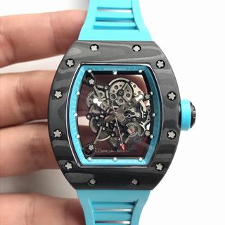 Replica Richard Mille RM55 Noob Factory KV 1:1 Best Edition, Forged Carbon, Blue Skeleton Dial, Blue Rubber Strap, M8215 Automatic Movement
