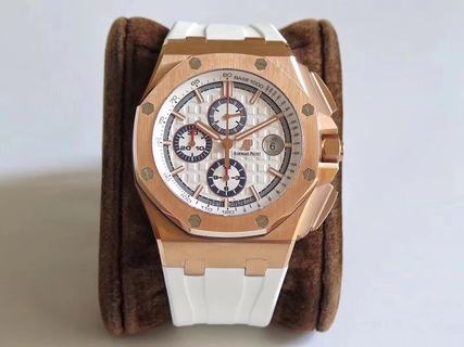 Replica Audemars Piguet Royal Oak Offshore Chronograph Summer Edition Rose gold JF 1:1 Best Edition on White Rubber Strap A3126 V2 w/ Cyclops