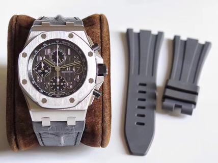 Replica Audemars Piguet Royal Oak Offshore 26470ST Slate Grey Dial JF V2 1:1 Best Edition on Gray Leather Strap A3126 (Free Rubber Strap)