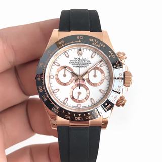 Replica Rolex Daytona Cosmograph 116515LN AR 1:1 Best Edition, 40MM, Rose Gold, Ceramic Bezel, White Dial, Black Rubber Strap (Free Extra Black Rubber Strap), SWISS Rolex 4130 Automatic Movement