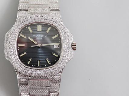 Replica Patek Philippe Nautilus Jumbo 5719/10G-010 R8 Factory 1:1 Best Edition, Stainless Steel & Diamonds, Blue Dial, Stainless Steel & Diamonds Bracelet, SWISS Patek Philippe 324SC Automatic Movement