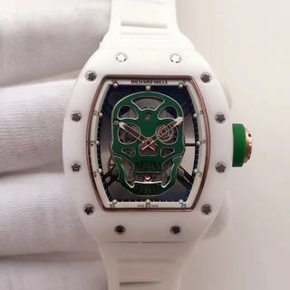 Replica Richard Mille RM052 Noob Factory KV 1:1 Best Edition, White Ceramic & Rose Gold, Green Skull Dial, White Rubber Strap, M6T51 Automatic Movement