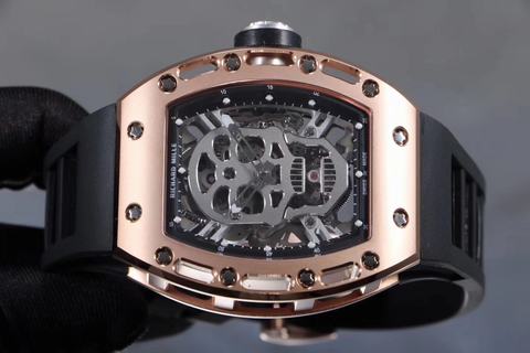 Replica Richard Mille RM052 Seiko Factory 1:1 Best Edition,314L Stainless Steel , Skeleton Rose gold Skull Dial, Black Rubber Strap, SWISS Tourbillon Manual Winding