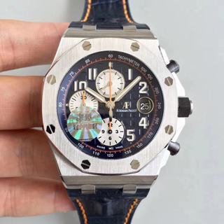 Replica Audemars Piguet Royal Oak Offshore Navy JF V2 1:1 Best Edition Blue Dial on Blue Leather Strap A3126 (Free Rubber Strap)