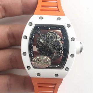 Replica Richard Mille RM055 Noob Factory KV V2 1:1 Best Edition, White Ceramic, Skeleton Dial, Orange Rubber Strap, M8215 Automatic Movement