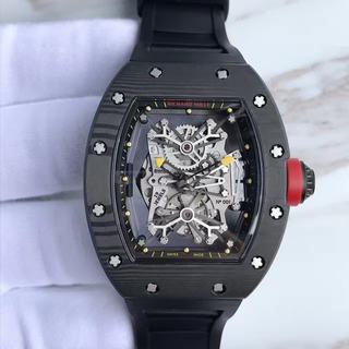 Replica Richard Mille RM50-27-01 NTPT Noob Factory KV 1:1 Best Edition, Black Forged Carbon, Silver & Skeleton Dial, Black Rubber Strap, M9015 Automatic Movement