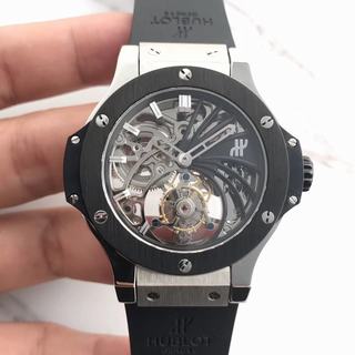 Replica Hublot Big Bang Skeleton Tourbillon Noob Factory 1:1 Best Edition, 44MM, Stainless Steel, Black Ceramic Bezel, Black Rubber Strap, SWISS Real Tourbillon Manual Winding