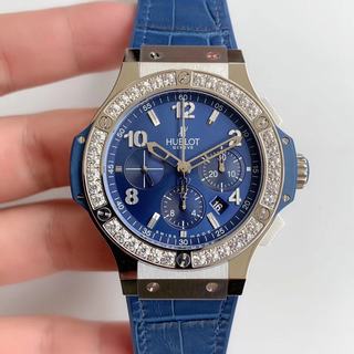 Replica Hublot Big Bang V6F Diamond Bezel SS Case Best Edition Blue Dial Numbers Marker on Blue Gummy Strap Hub4104