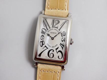 Replica Franck Muller Ladies Long Island 1952 952 QZ D CD GF Factory1:1 Best Edition, Silver Bezel, mother of pearl Dial, Brown Leather Strap, SWISS Quartz