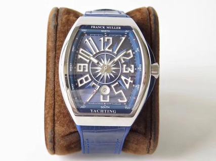 Replica Franck Muller Vanguard Yachting V45 SC DT AC BL OX Factory 1:1 Best Edition, Stainless Steel, Blue Dial, Blue Leather Strap, SWISS ETA 2824-2 Automatic Movement