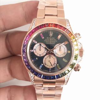 Replica Rolex Daytona Cosmograph Rainbow 116595RBOW Noob Factory 1:1 Best Edition, Chronograph, Rose Gold & Diamonds, Multicolour Diamond Bezel, Black Dial, Rose Gold Bracelet, SWISS Rolex 7750 Automatic Movement