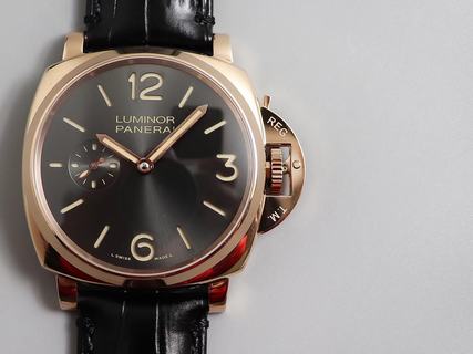 Replica Panerai Luminor PAM677 XF Factory 1:1 Best Edition, 42MM, Rose Gold, Brown Dial, Black Leather Strap, SWISS P5000 Manual Winding