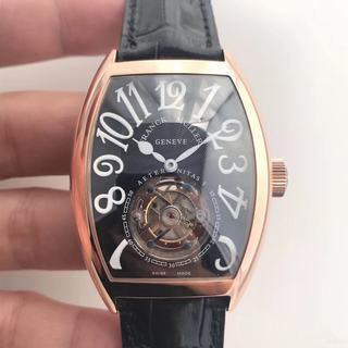 Replica Franck Muller Cintree Curvex Imperial Tourbillon 8880 LH Factory 1:1 Best Edition, Rose gold Stainless Steel, Black Dial, Black Leather Strap, SWISS Tourbillon Manual Winding