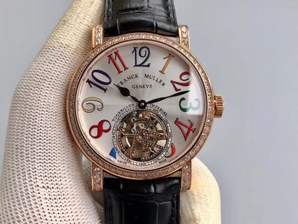 Replica Franck Muller Color Dreams Tourbillon Imperial Seiko Factory, Rose Gold & Diamonds, Diamonds Bezel, Anthracite Dial, Black Leather Strap, SWISS Real Tourbillon Manual Winding