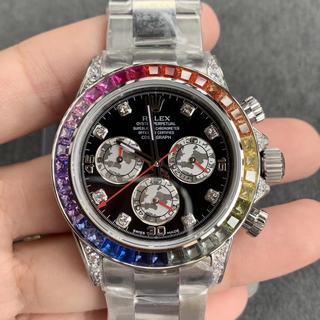 Replica Rolex Daytona Cosmograph Rainbow 116599RBOW JH Factory 1:1 Best Edition, Chronograph, Stainless Steel & Diamonds, Multicolour Diamond Bezel, Black Dial, Stainless Steel Bracelet, SWISS Rolex 7750 Automatic Movement