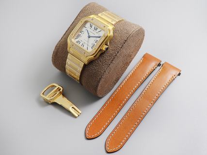 Replica Cartier Santos De Cartier WJSA0010 The best BV Factory V2 35MM Yellow Gold & Diamond Silver Dial M9015