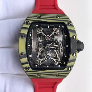 Replica Richard Mille RM50-27-01 NTPT Noob Factory KV 1:1 Best Edition, Yellow Forged Carbon, Black & Skeleton Dial, Red Rubber Strap, M9015 Automatic Movement
