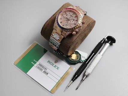 Replica Rolex Daytona Cosmograph Rainbow 116595RBOW BL Factory 1:1 Best Edition, Chronograph, Stainless Steel 904L With 18K Rose Gold Wrapped & Diamonds, Multicolour Diamond Bezel, Diamond Dial, Stainless Steel 904L With 18K Rose Gold Bracelet, SWISS Cal.4130 Automatic Movement