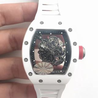 Replica Richard Mille RM055 Noob Factory KV V2 1:1 Best Edition, White Ceramic, Skeleton Dial, White Rubber Strap, M8215 Automatic Movement