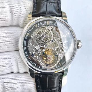 Replica Vacheron Constantin Patrimony Tourbillon Stainless Steel, Skeleton & Black Dial, Black Leather Strap, SWISS Real Tourbillon Automatic Movement
