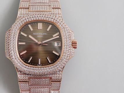 Replica Patek Philippe Nautilus Jumbo 5719/10G-010 R8 Factory 1:1 Best Edition,Rose gold Stainless Steel & Diamonds, Brown Dial, Stainless Steel & Diamonds Bracelet, SWISS Patek Philippe 324SC Automatic Movement