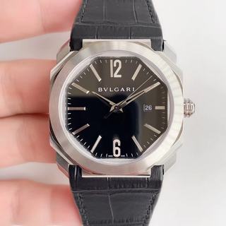 Replica Bvlgari OCTO SS JL 1:1 Best Edition Stainless Steel Black dial On Black Leather Strap MIYOTA 9015 to BVL193
