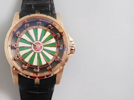 Replica Roger Dubuis Excalibur Knights Of The Round Table Limited Edition RDDBEX0398 ZF Factory 1:1 Best Edition, Rose Gold, Green & White Dial, Black Leather Strap, M9015 Automatic Movement