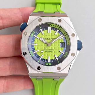 Replica Audemars Piguet Royal Oak Offshore Diver 15710 Green F V7 1:1 Best Edition On XS Green Rubber Strap A3120(Free Blue Rubber Strap)