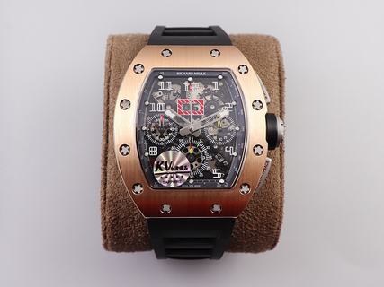Replica Richard Mille RM011 Chrono KV Factory V3 Latest Maximum version Rose Gold with Black Dial Swiss 7750
