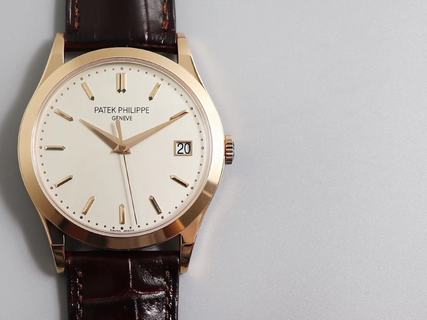 Replica Patek Philippe Calatrava 5227R-001 ZF Factory 1:1 Best Edition, Rose Gold, White Dial, Brown Leather Strap, SWISS Patek Philippe 324SC Automatic Movement