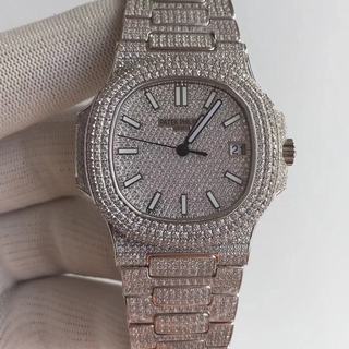 Replica Patek Philippe Nautilus Jumbo 5719/10G-010 DM Factory 1:1 Best Edition, Stainless Steel & Diamonds, Diamond Dial, Stainless Steel & Diamonds Bracelet, SWISS Patek Philippe 324SC Automatic Movement
