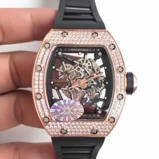Replica Richard Mille RM35-02 Americas KV Factory1:1 Best Edition, Diamonds Rose gold Stainless steel Black Skeleton Dial, Black Rubber Strap, M8215 Automatic Movement