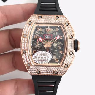 Replica Richard Mille RM011 Felipe Massa Chronograph KV Factory 1:1 Best Edition, Chronograph, Stainless Steel & Diamonds, Diamond Bezel, Skeleton Dial, Black Rubber Strap, SWISS ETA 7750 Automatic Movement