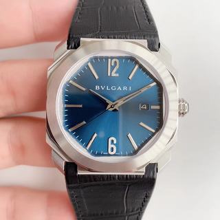 Replica Bvlgari OCTO SS JL 1:1 Best Edition Blue dial Stainless Steel On Black Leather Strap MIYOTA 9015 to BVL193