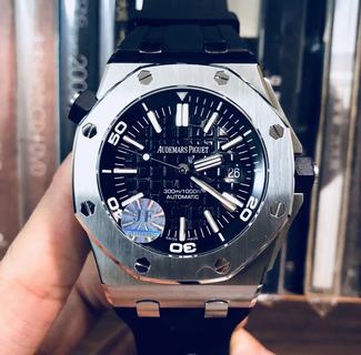 Replica Audemars Piguet Royal Oak Offshore Diver 15703 V9.5 JF 1:1 Best Edition Black Dial on Rubber Strap A2824(Free XS rubber strap)
