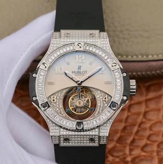 Replica Hublot Big Bang Tourbillon Seiko Factory SS & Diamonds Beige & Diamond Dial Swiss Tourbillon