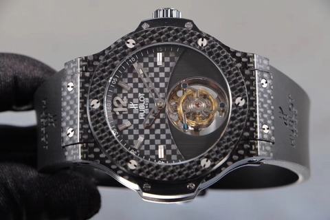 Replica Hublot Big Bang Tourbillon Solo Bang Carbon 305 Seiko watch 1:1 best edition Carbon Black Dial Swiss Tourbillon